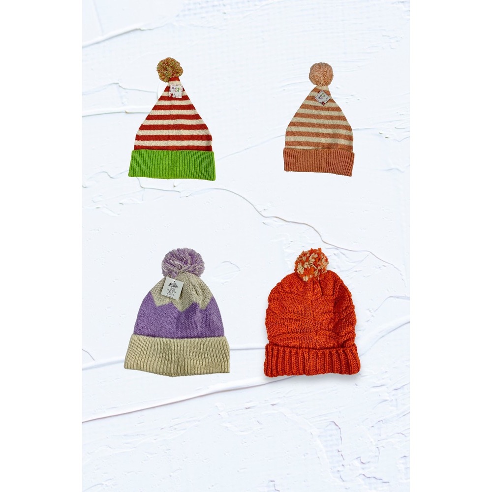 Pack of‎ 4 Kids Beanie Pom Winter Striped Hat Acrylic Colorful Warm Cute NEW